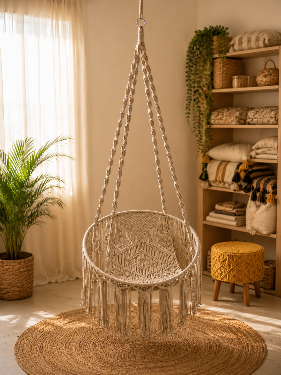 Beige Macramé Swing Chair