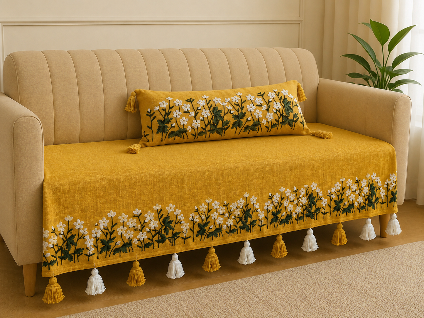 Mustard Royal Embroidered Sofa Cover