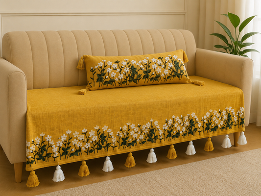Mustard Royal Embroidered Sofa Cover
