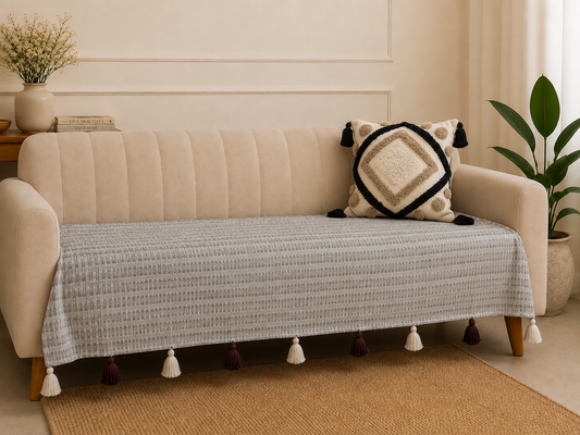 Ivory Luxe Jacquard Sofa Cover