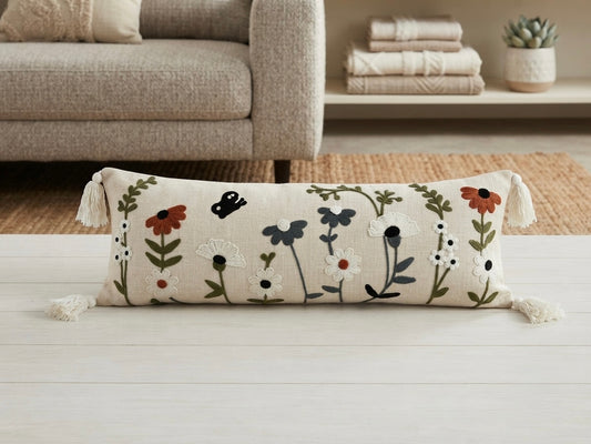 Buttercup Bloom Embroidered Lumbar Cushion - 14*36