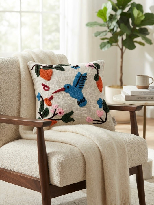 Hummingbird Garden Embroidered Cushion Cover 16*16