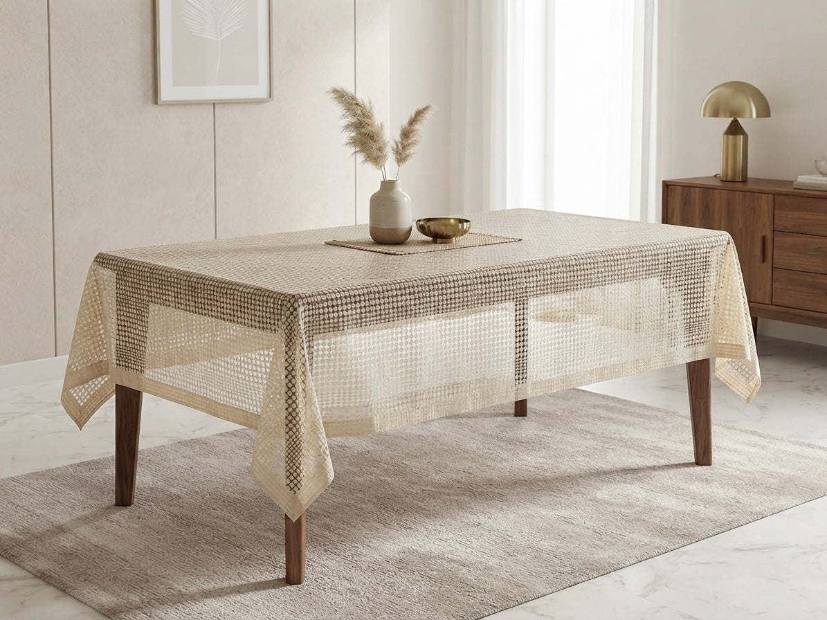 Elegance Beige Dot-weave Dining Table Cover (60*90 inches)