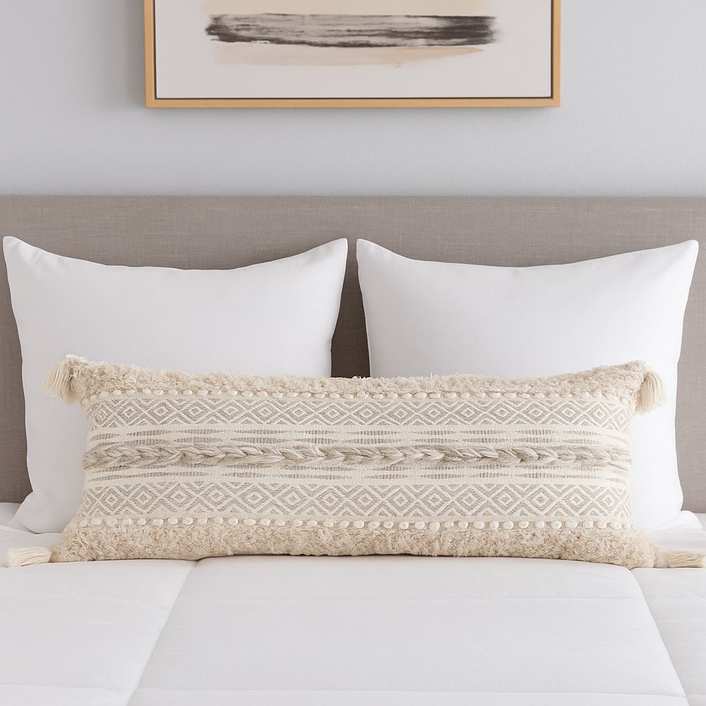 Beige Boho Lumbar Cushion