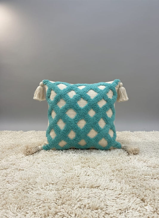 Blue Cross Tufted Cushion Cover