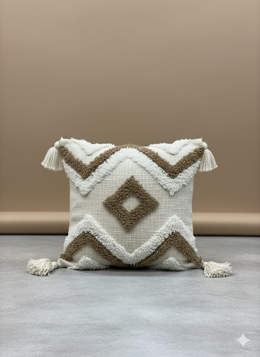 Beige & White Tufted Cushion Cover