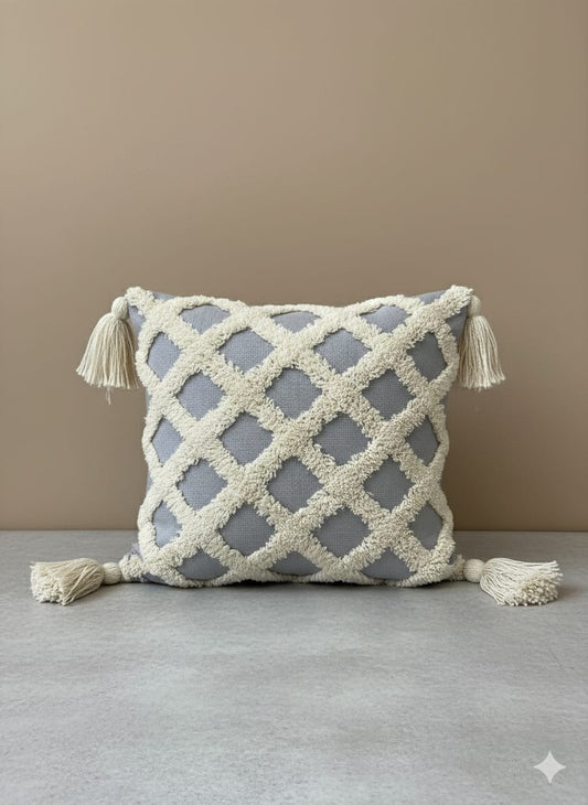 Grey & White Tufted Cushion Cover