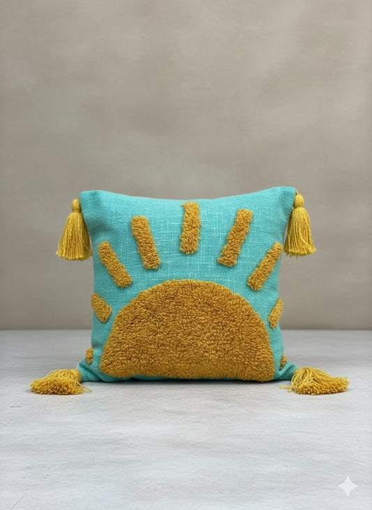 Teal Sunrises Tufted Cushion Cover