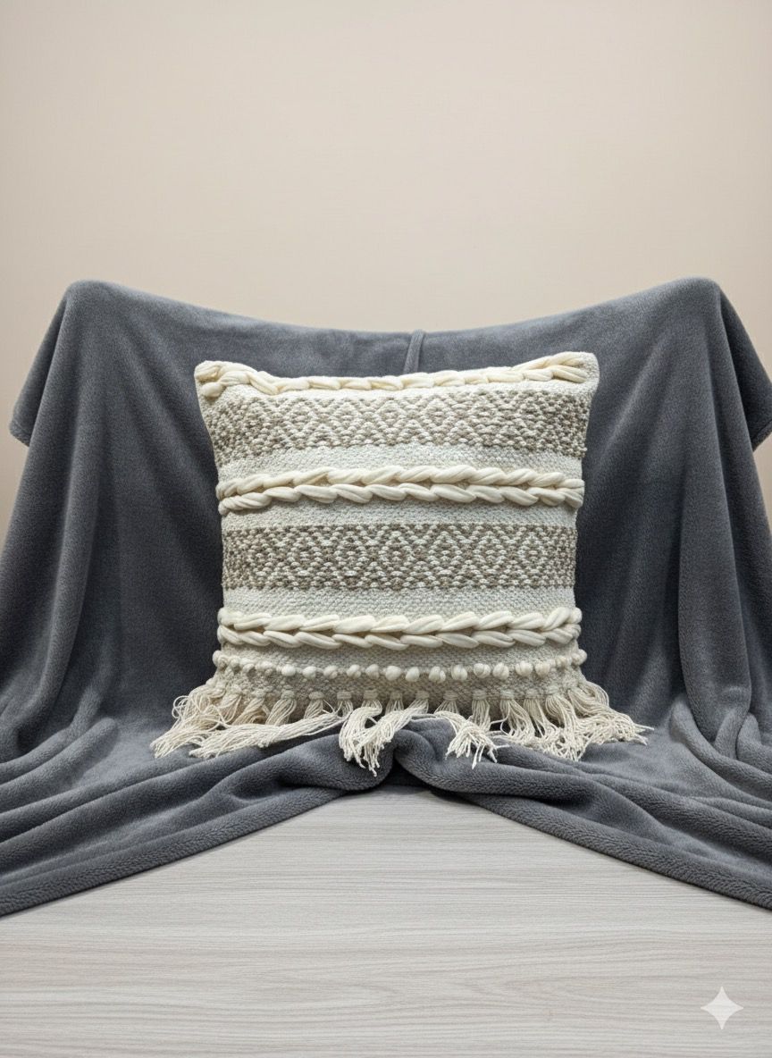 Beige Frill Boho Cushion Cover