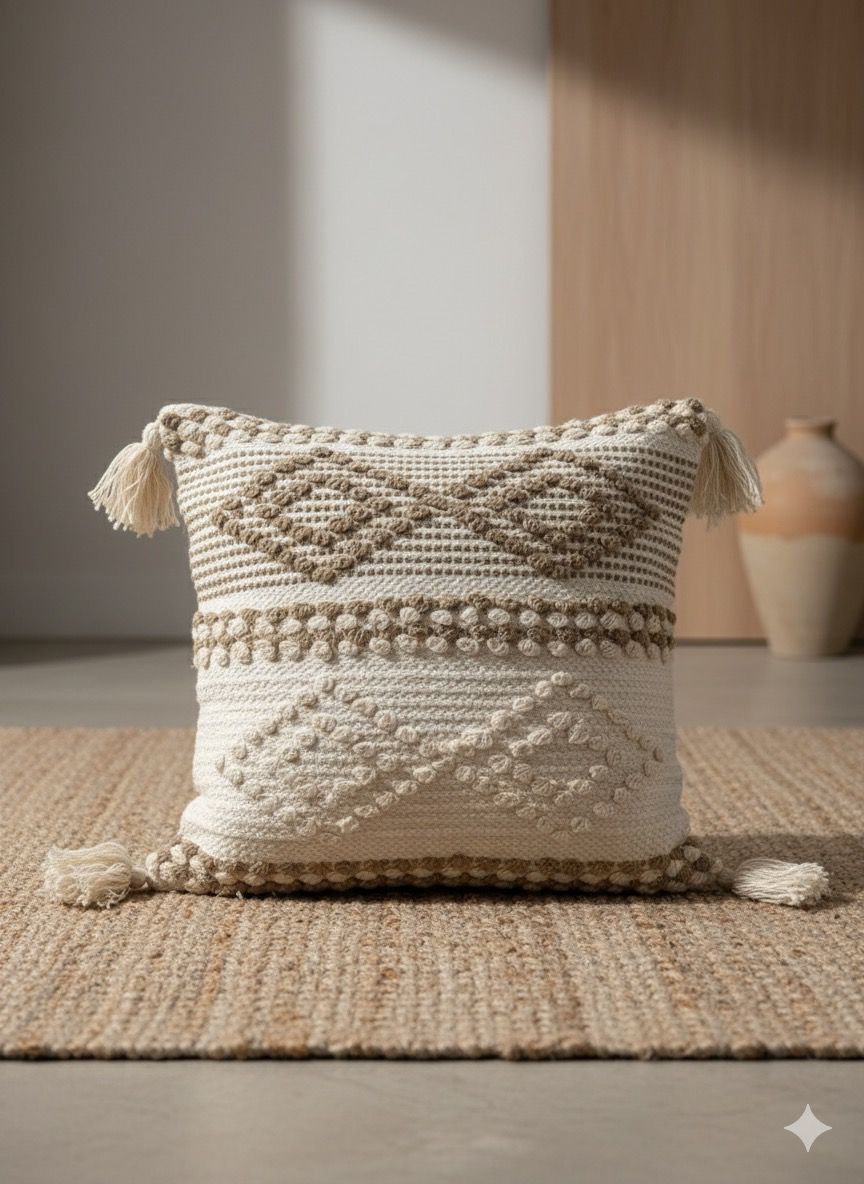Beige Double Diamond Boho Cushion Cover