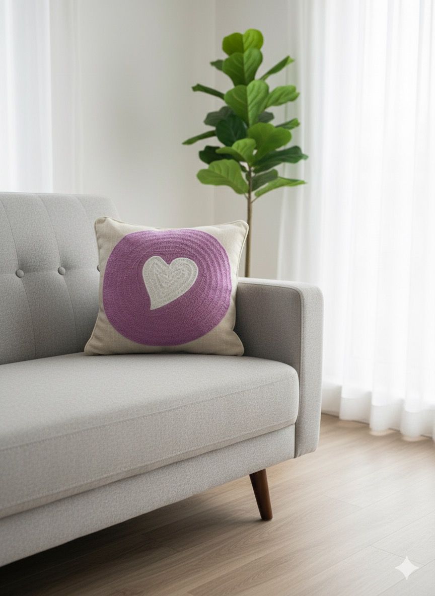 Heart Aari Embroidery Cushion Cover