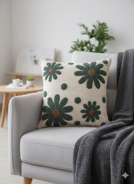 Grey Flower Embroidered Cushion Cove