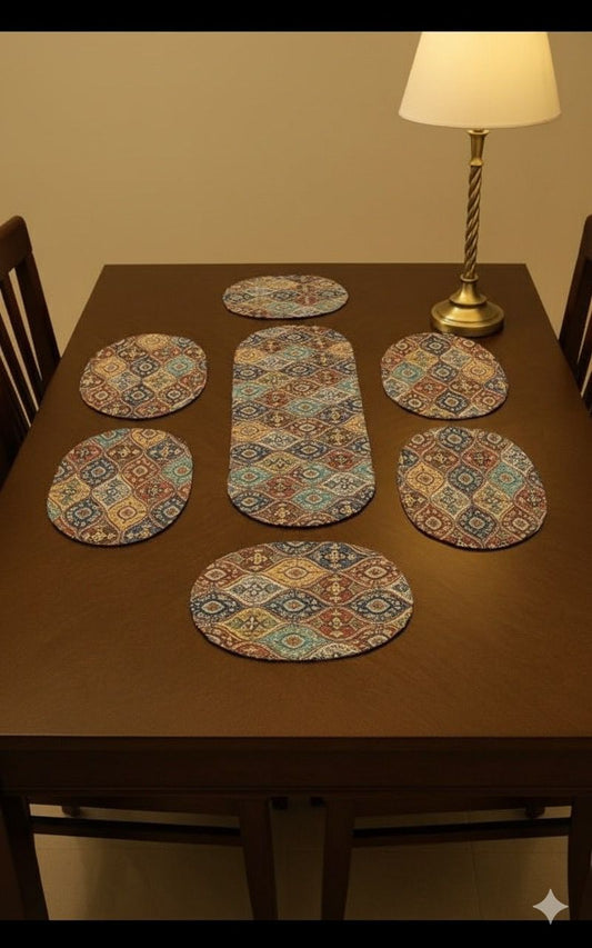 Diamond Dining Set – 1 Table Runner &amp; 6 Placemats