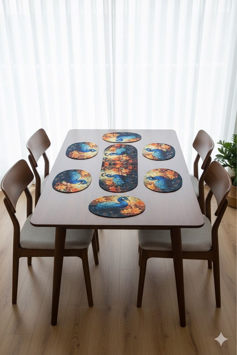 Peacock  Dining Set – 1 Table Runner and 6 Placemats
