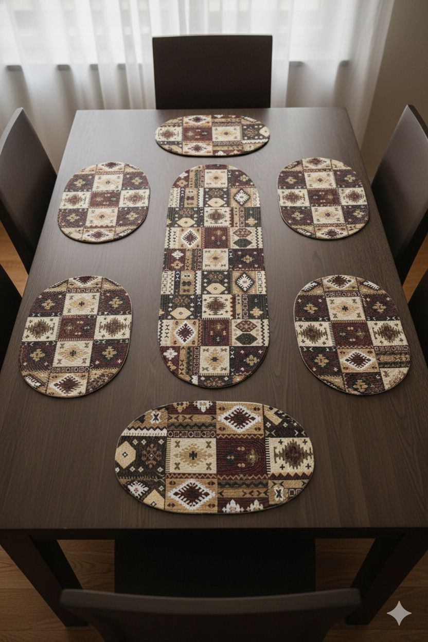 Brown Dining Set – 1 Table Runner and 6 Placemats