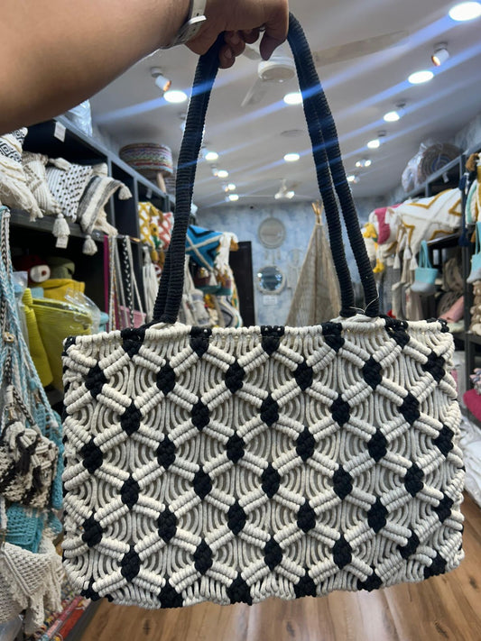 Black Macrame Tote Bag